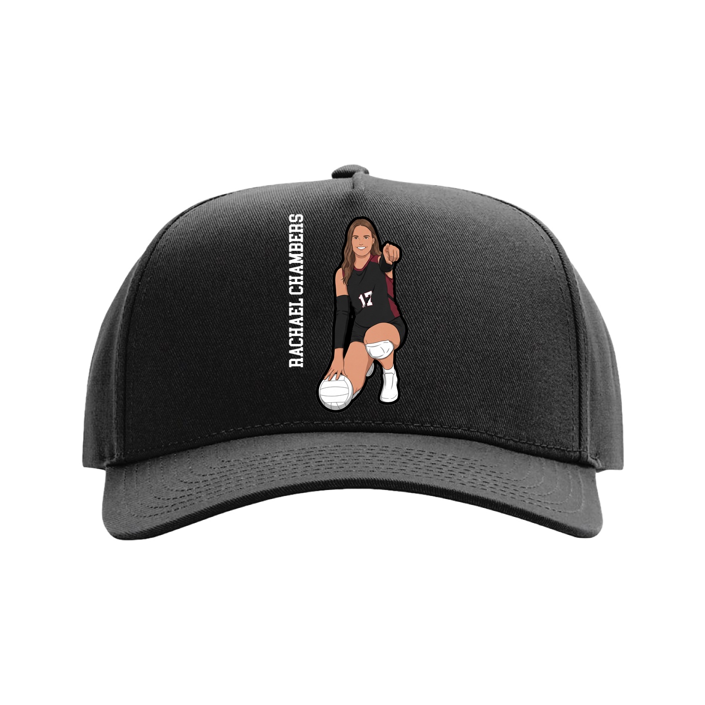 Full Fabric Five-Panel Champ Cap — Name Vertical in Black