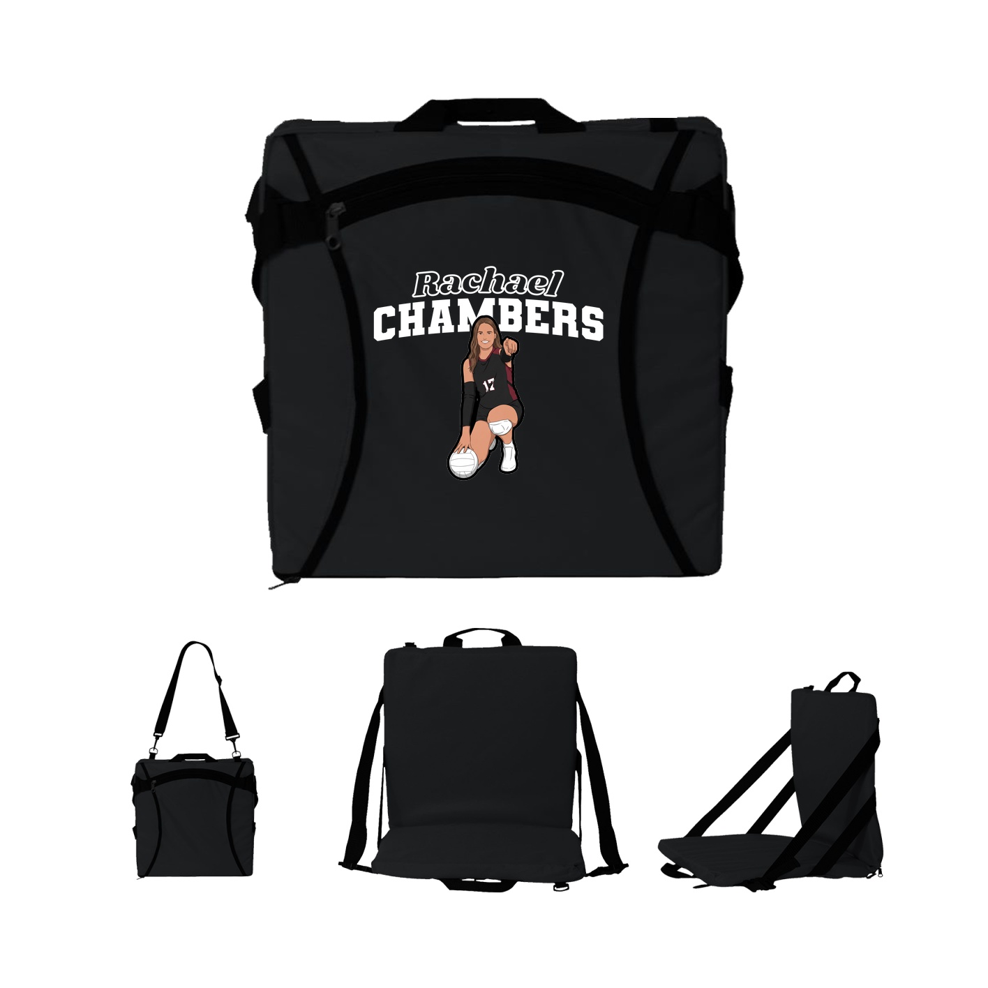 Folding Stadium Seat — Name Arch in Black