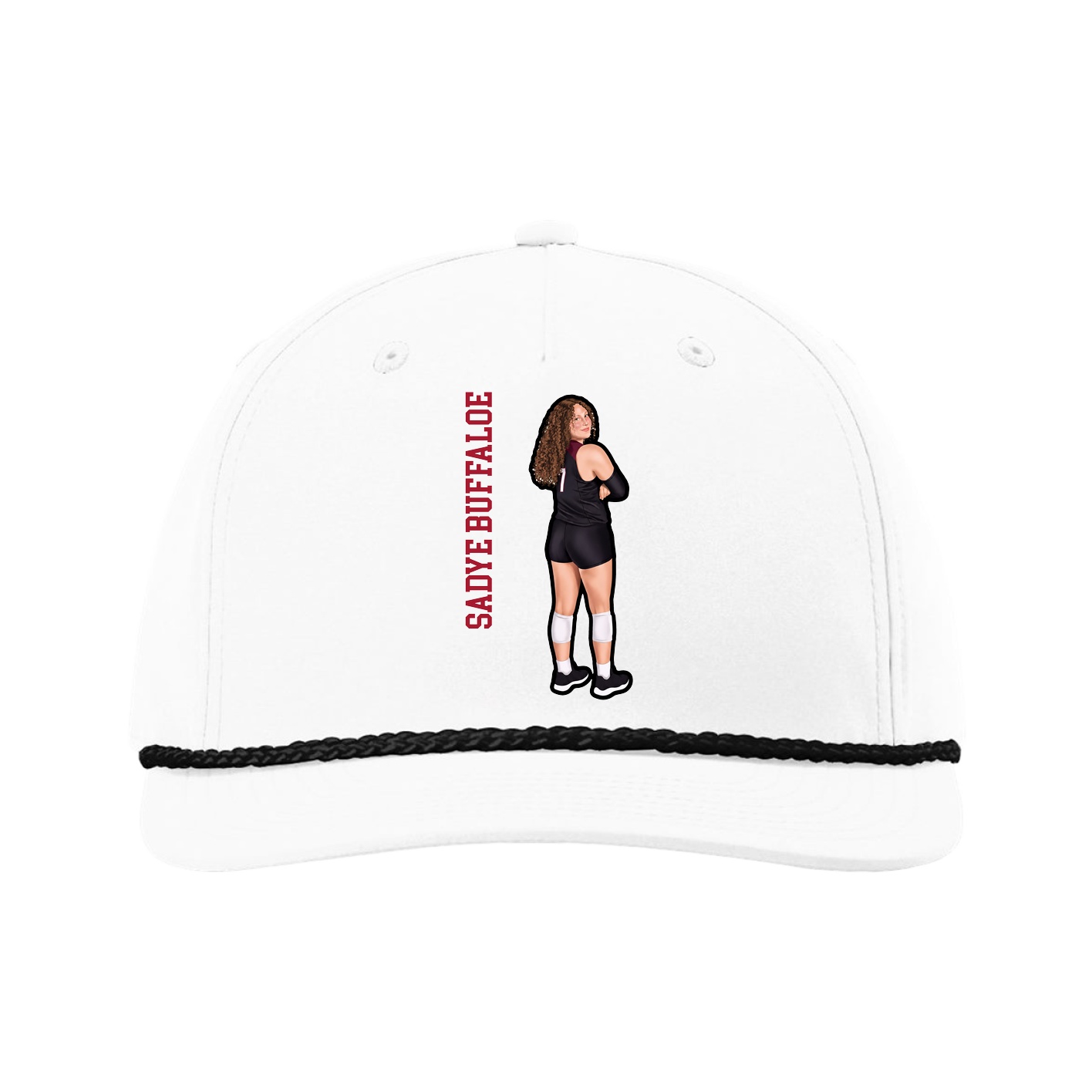 Five-Panel Classic Rope Cap — Name Vertical in White