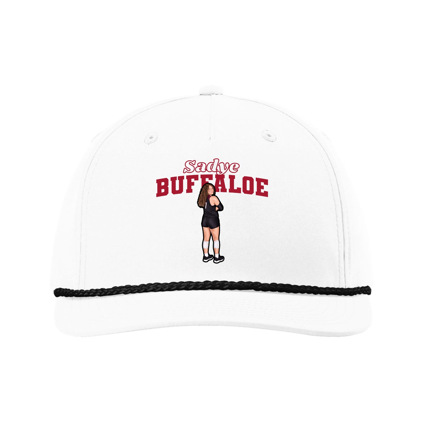 Five-Panel Classic Rope Cap — Name Arch in White