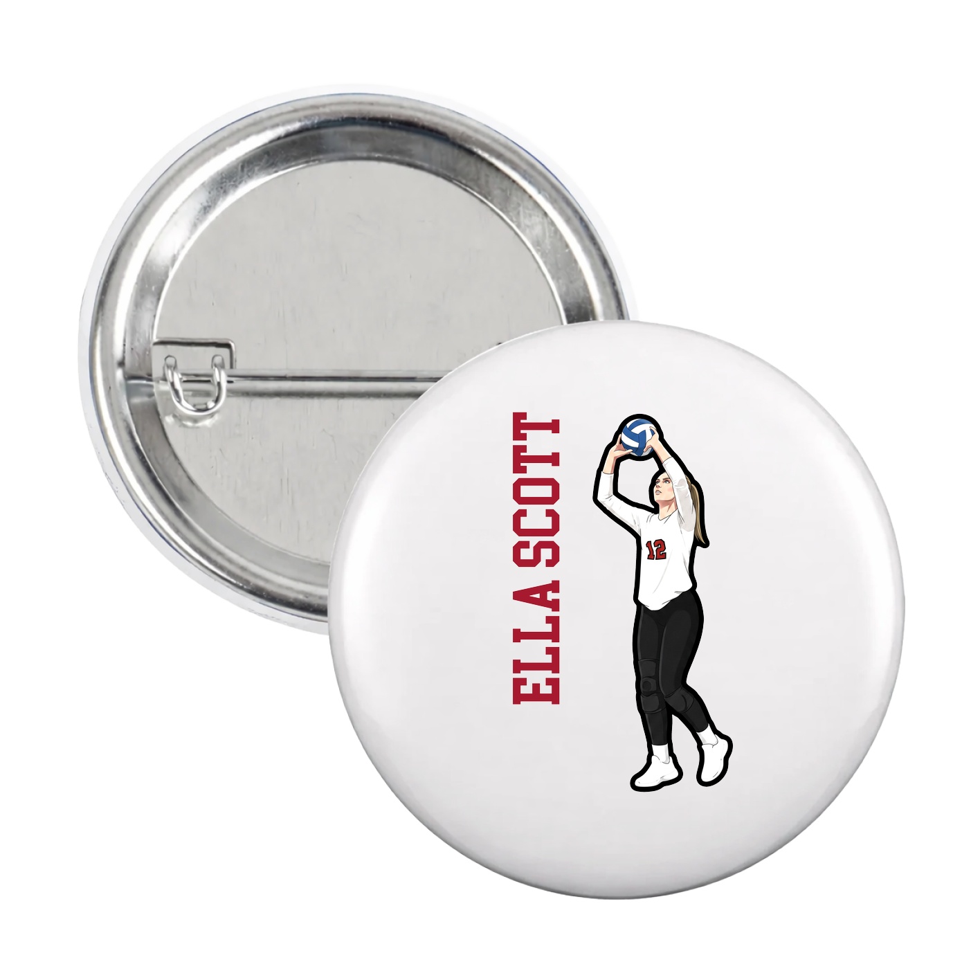Game Day Button — Name Vertical in White