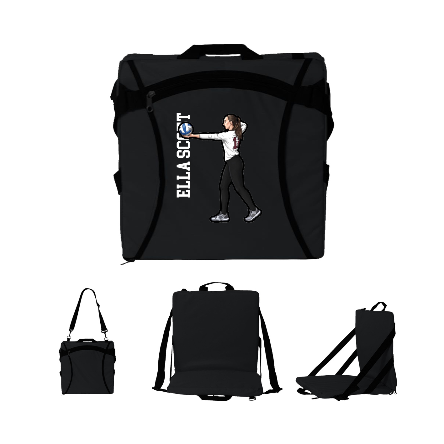 Folding Stadium Seat — Name Vertical in Black