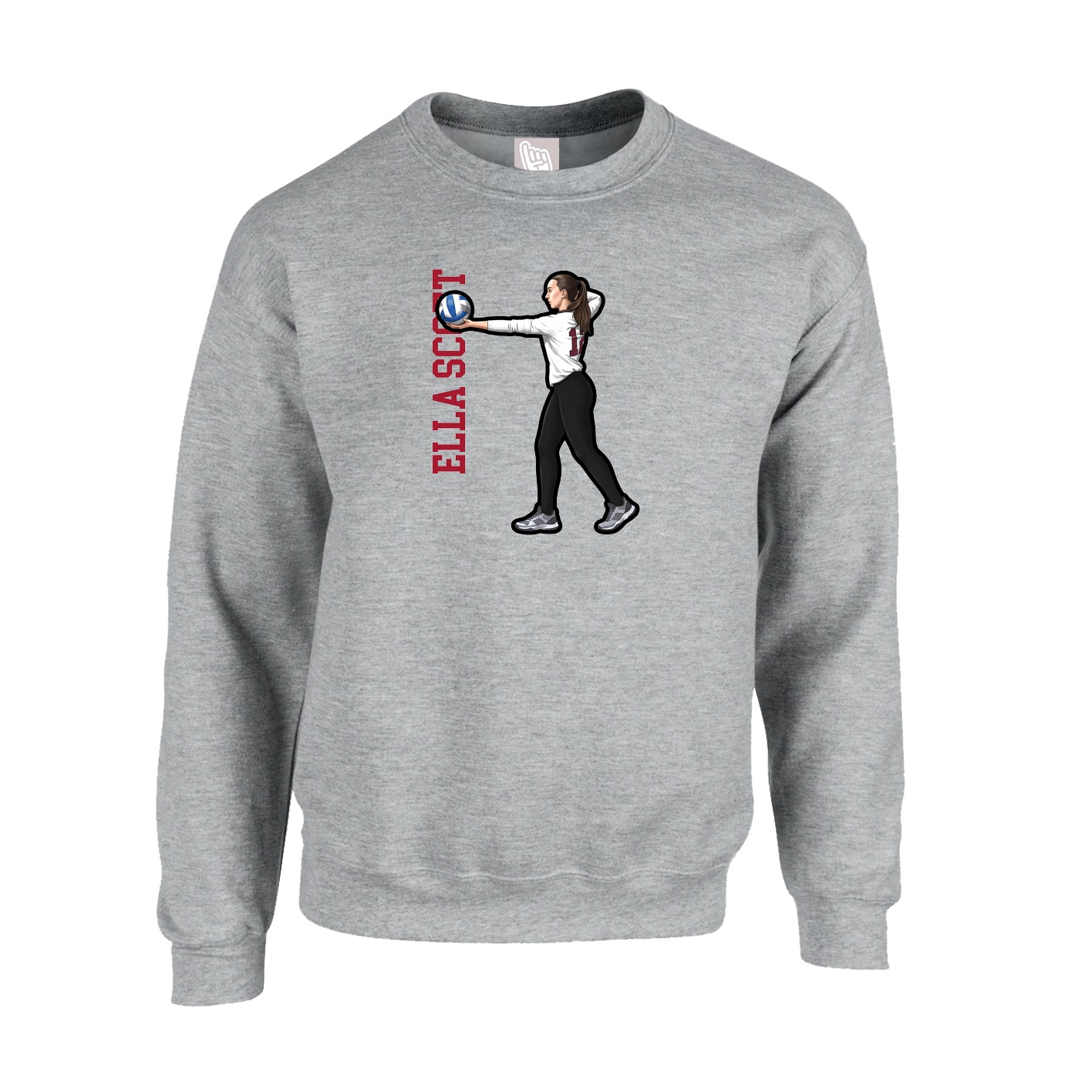 Fleece Crew — Name Vertical in Grey