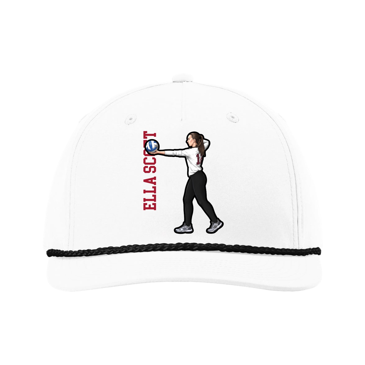 Five-Panel Classic Rope Cap — Name Vertical in White