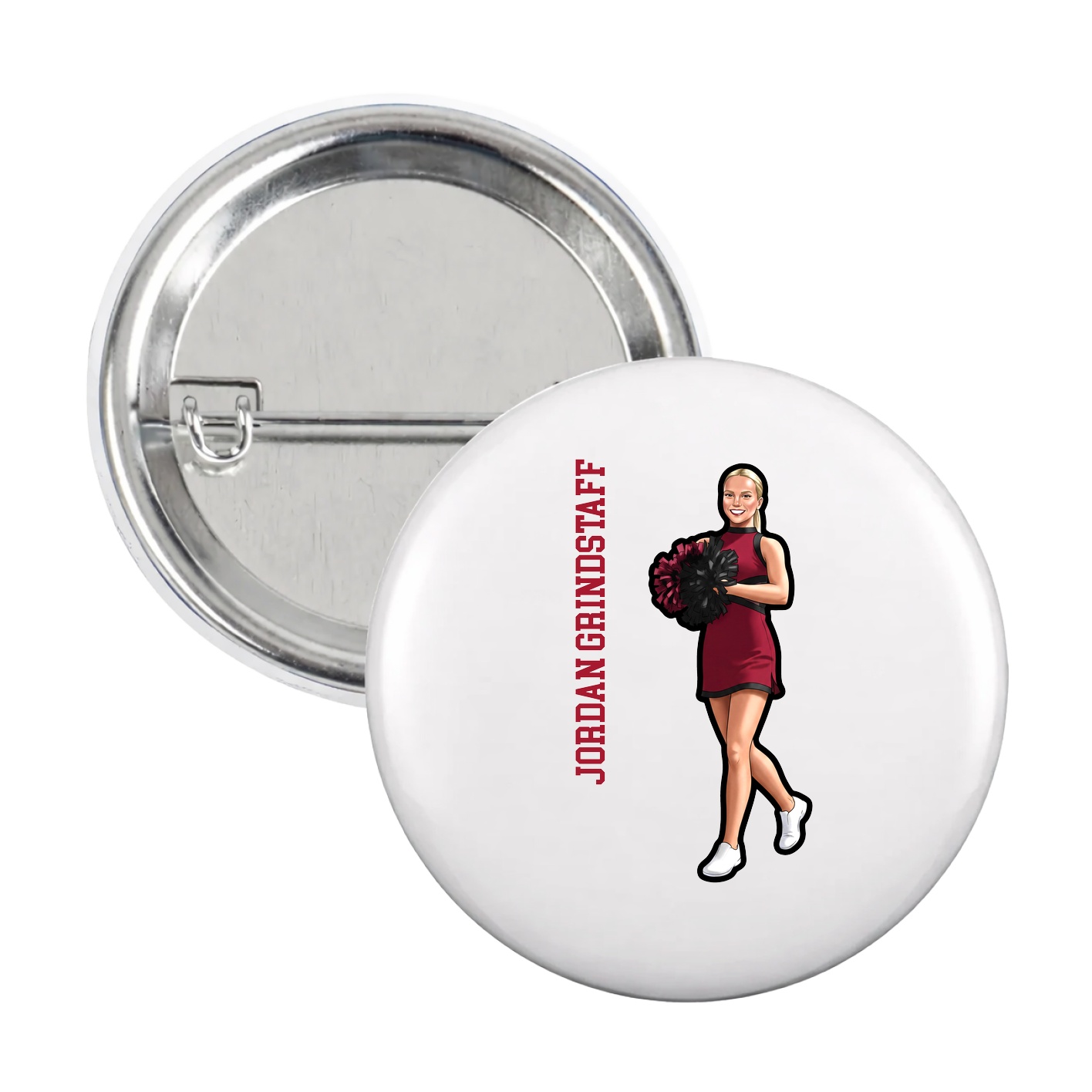 Game Day Button — Name Vertical in White