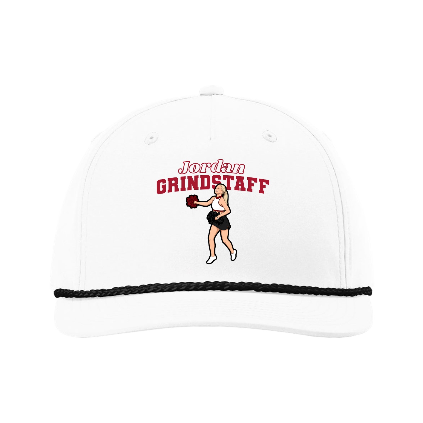 Five-Panel Classic Rope Cap — Name Arch in White