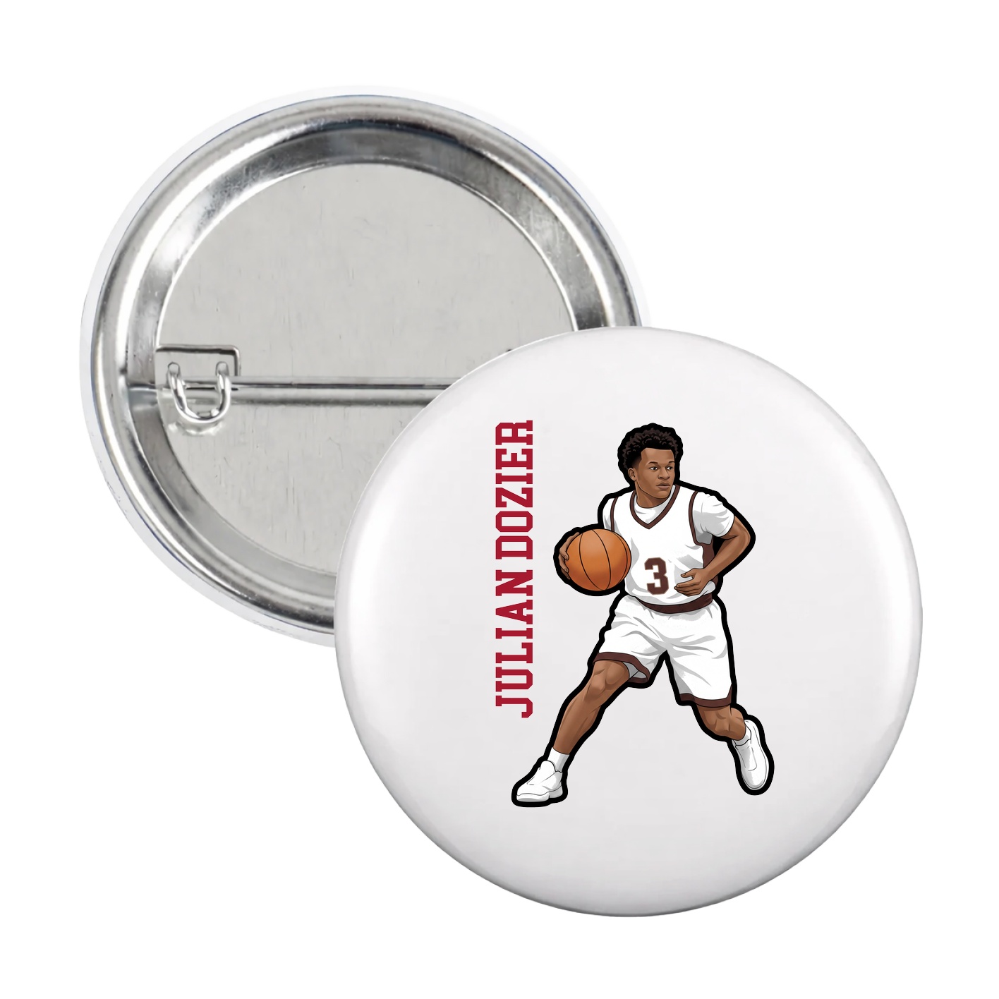 Game Day Button — Name Vertical in White