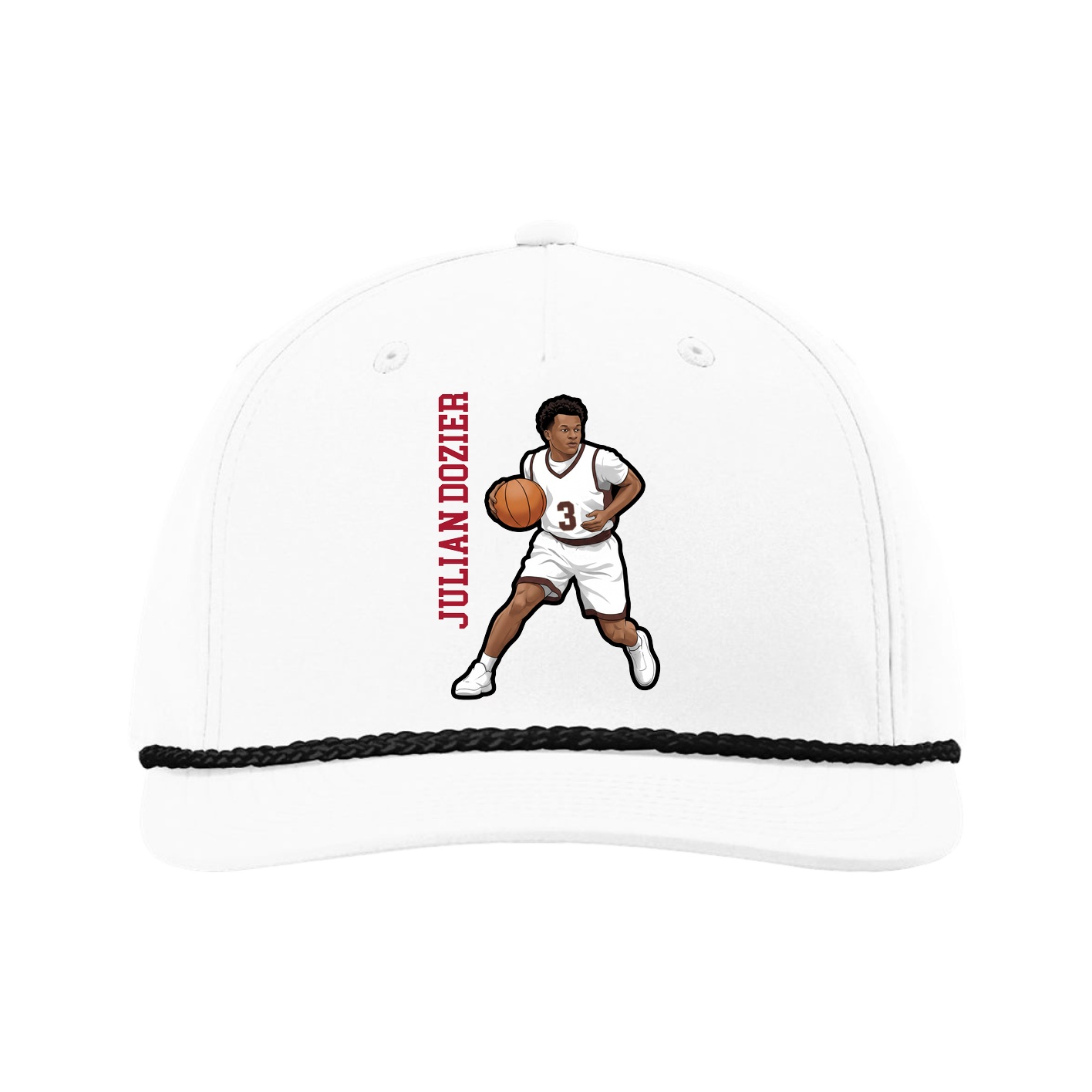 Five-Panel Classic Rope Cap — Name Vertical in White