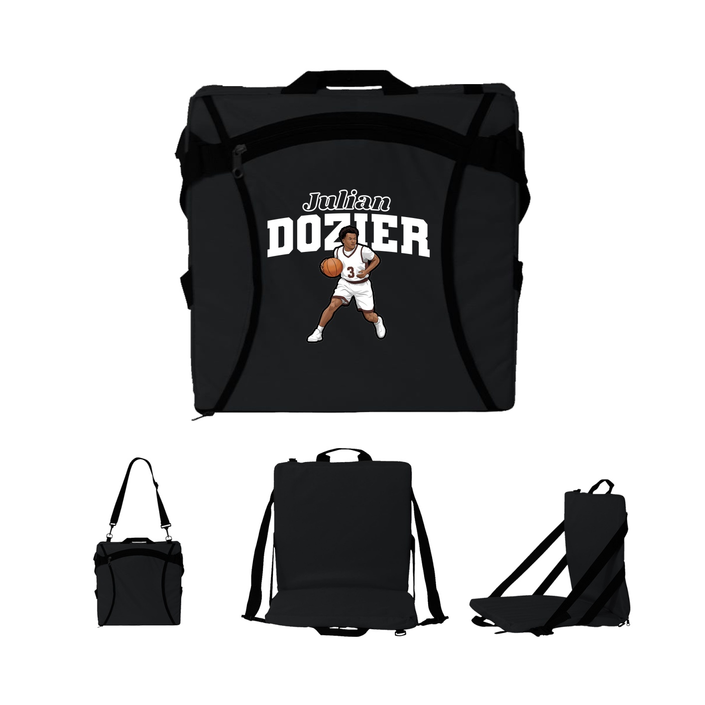 Folding Stadium Seat — Name Arch in Black