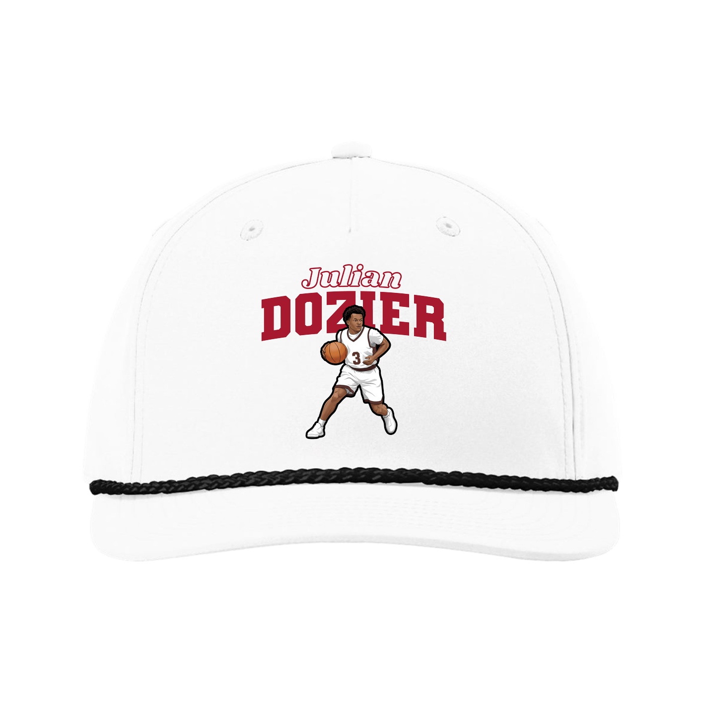 Five-Panel Classic Rope Cap — Name Arch in White