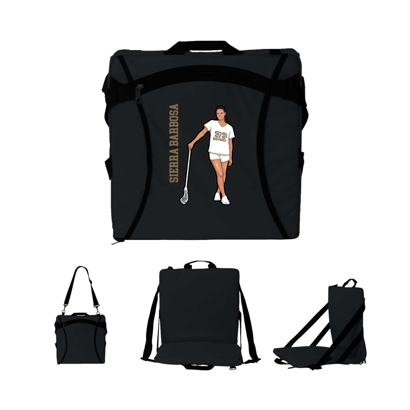 Folding Stadium Seat — Name Vertical in Black
