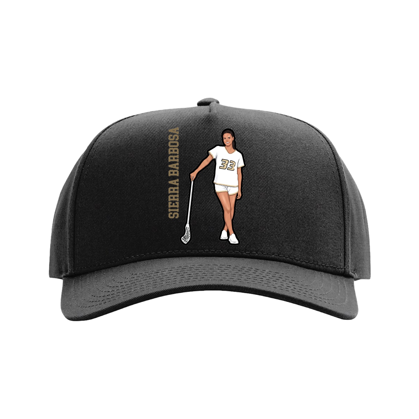 Full Fabric Five-Panel Champ Cap — Name Vertical in Black