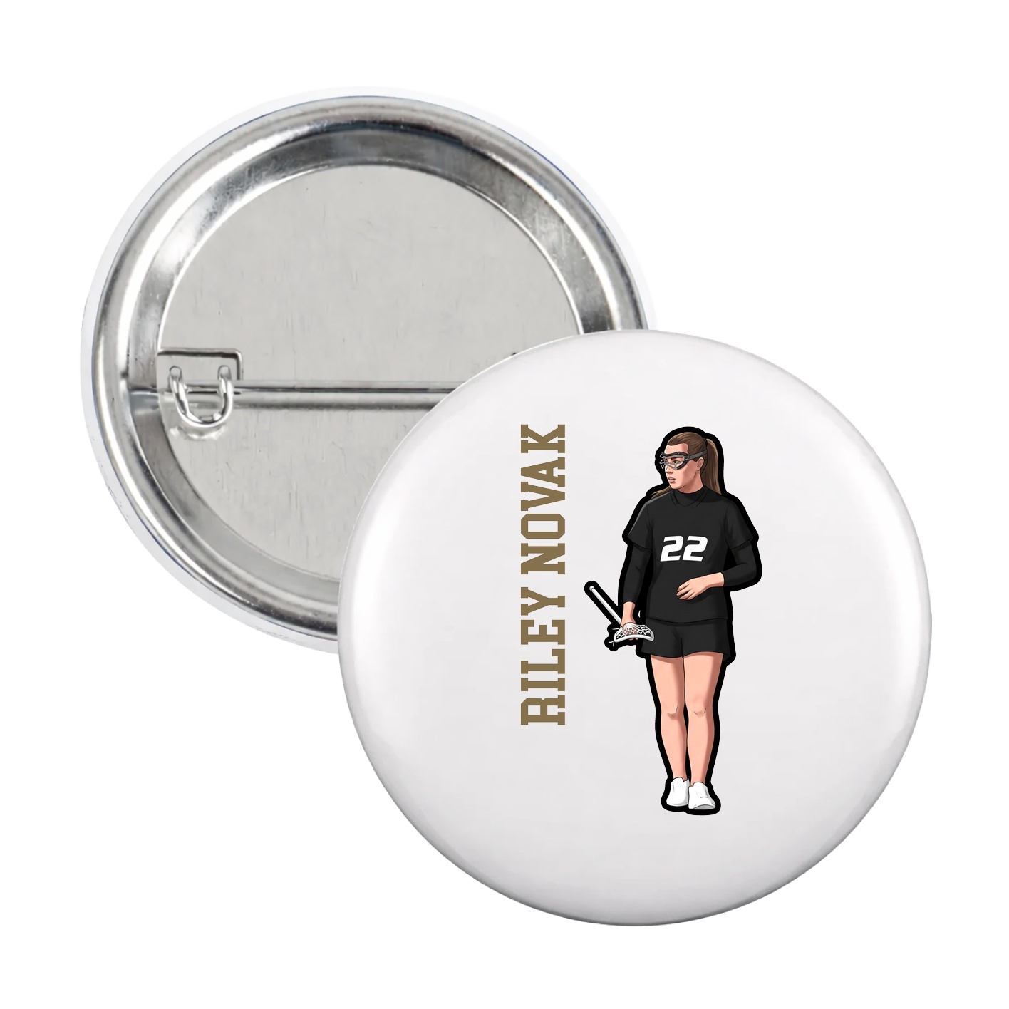 Game Day Button — Name Vertical in White