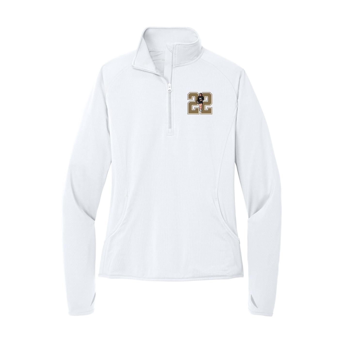 Women's Q-Zip Pullover — Number in White