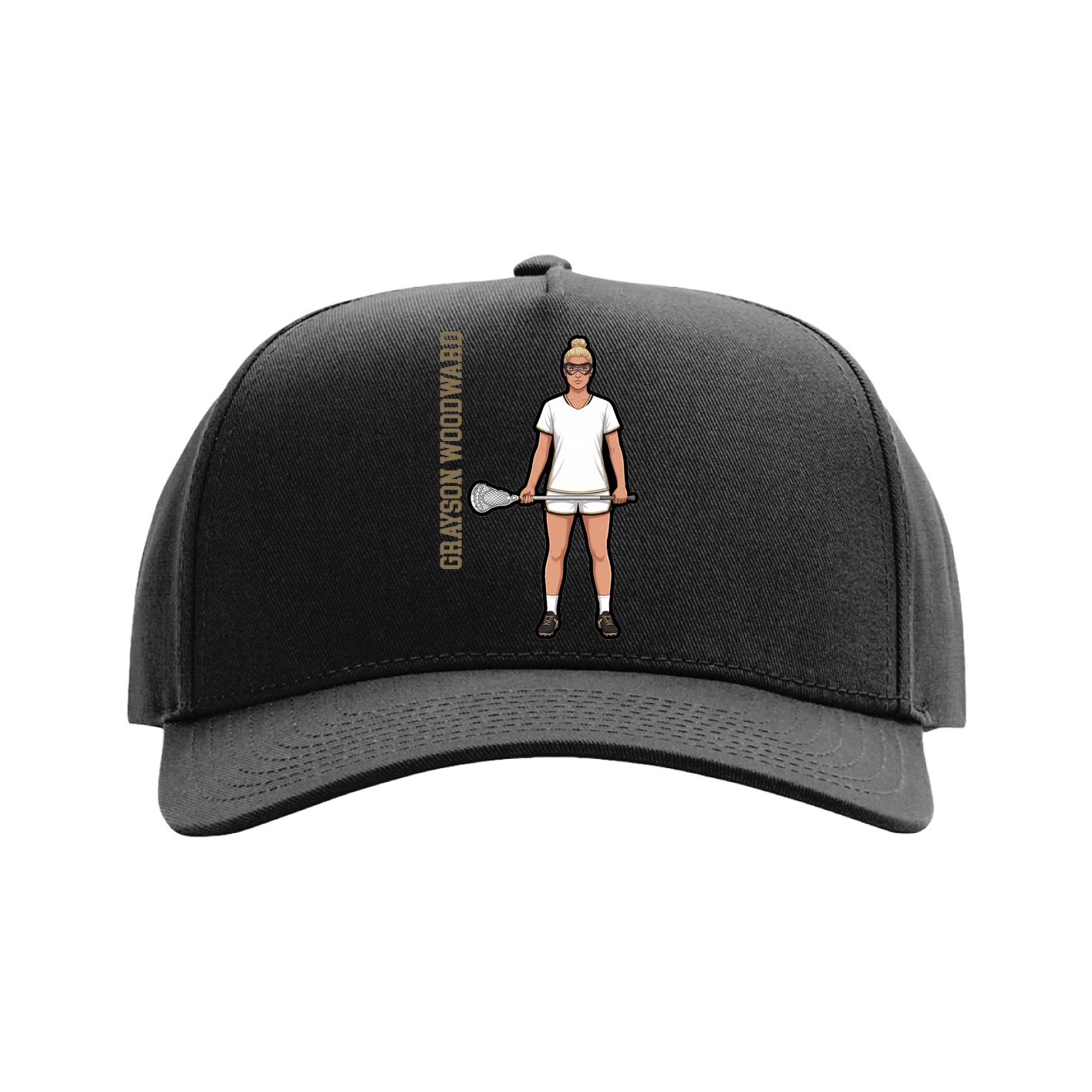 Full Fabric Five-Panel Champ Cap — Name Vertical in Black