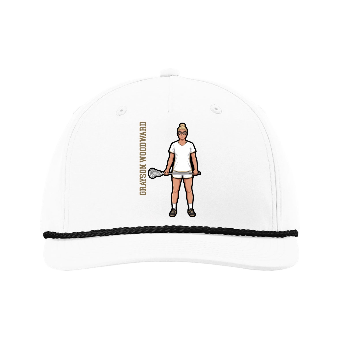Five-Panel Classic Rope Cap — Name Vertical in White