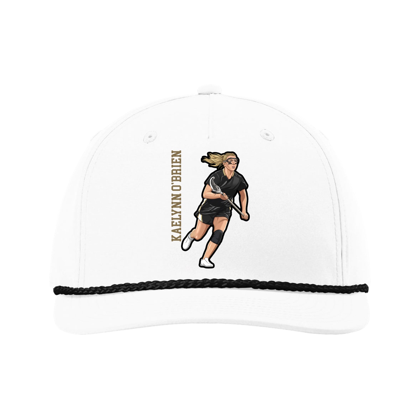 Five-Panel Classic Rope Cap — Name Vertical in White