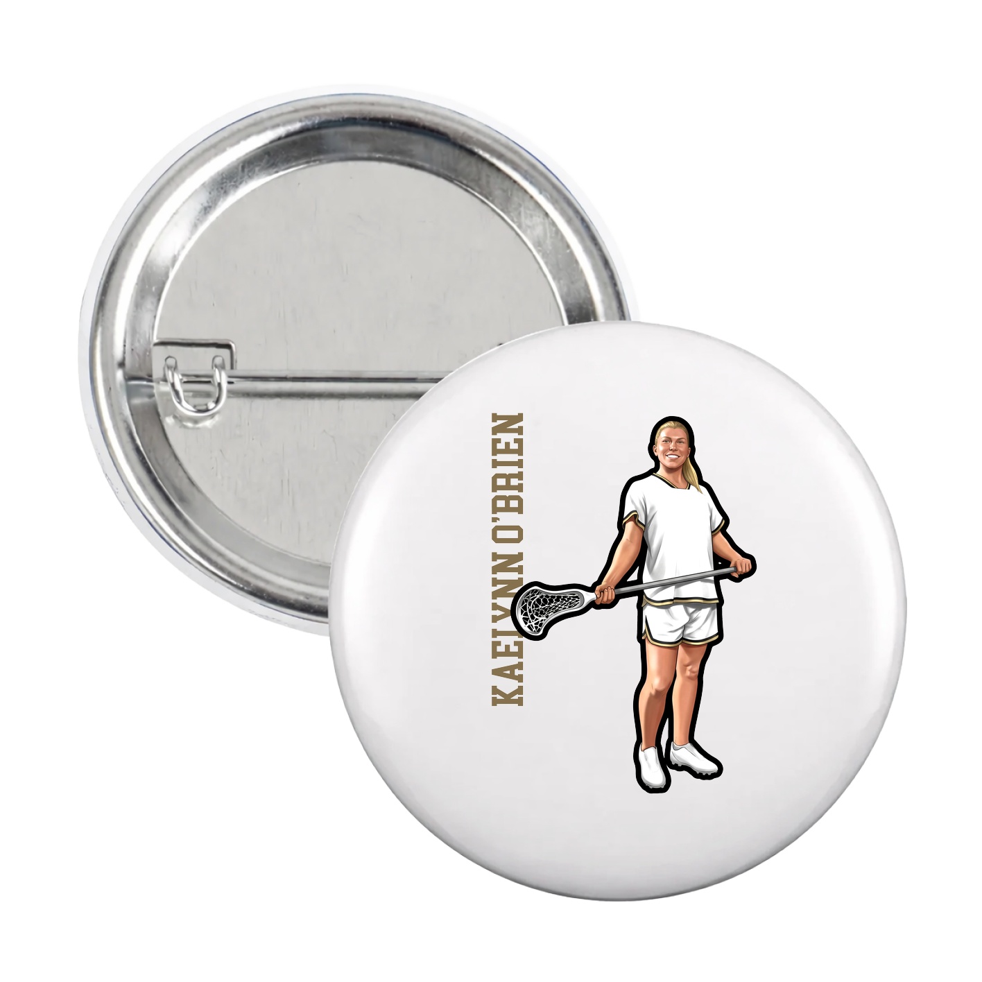 Game Day Button — Name Vertical in White