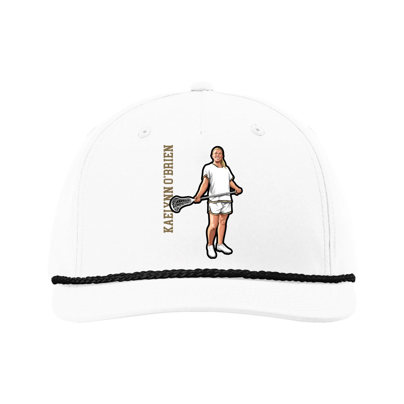 Five-Panel Classic Rope Cap — Name Vertical in White