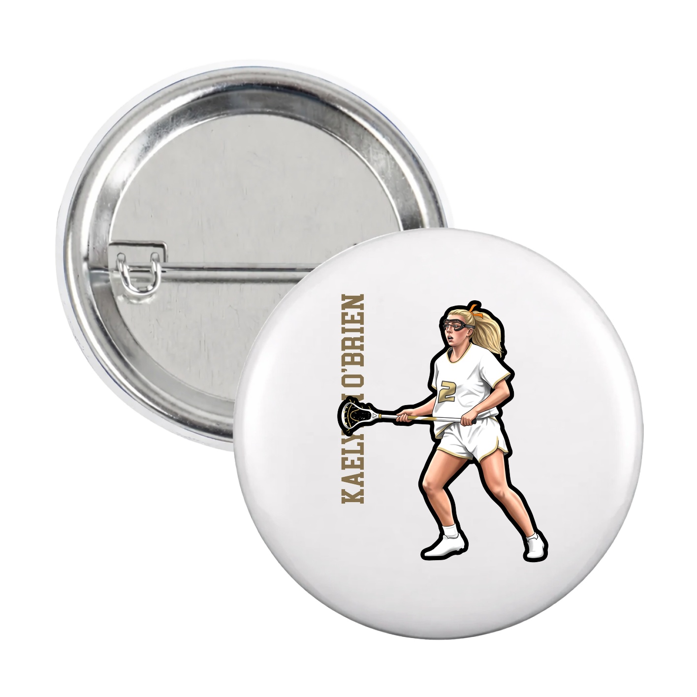 Game Day Button — Name Vertical in White