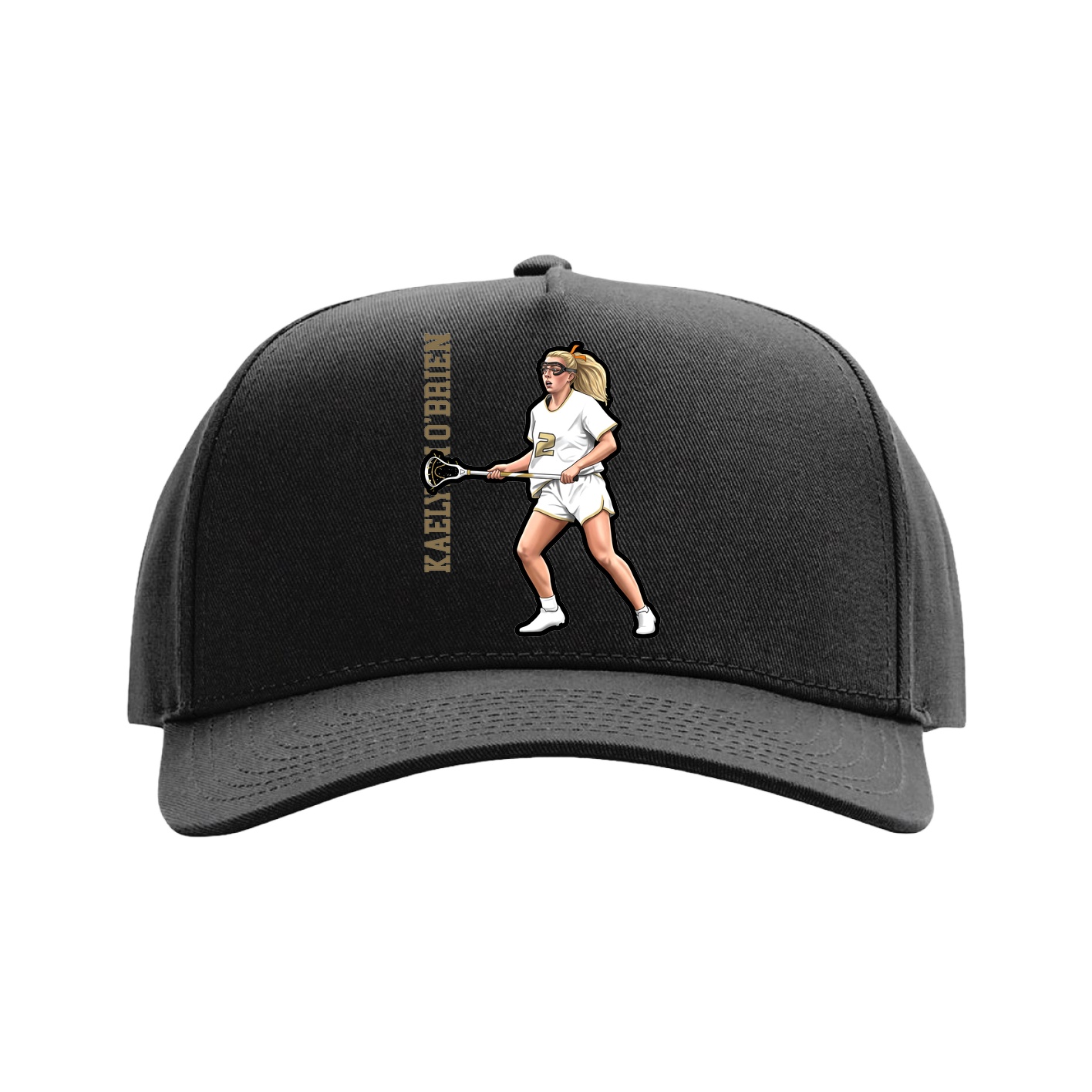 Full Fabric Five-Panel Champ Cap — Name Vertical in Black