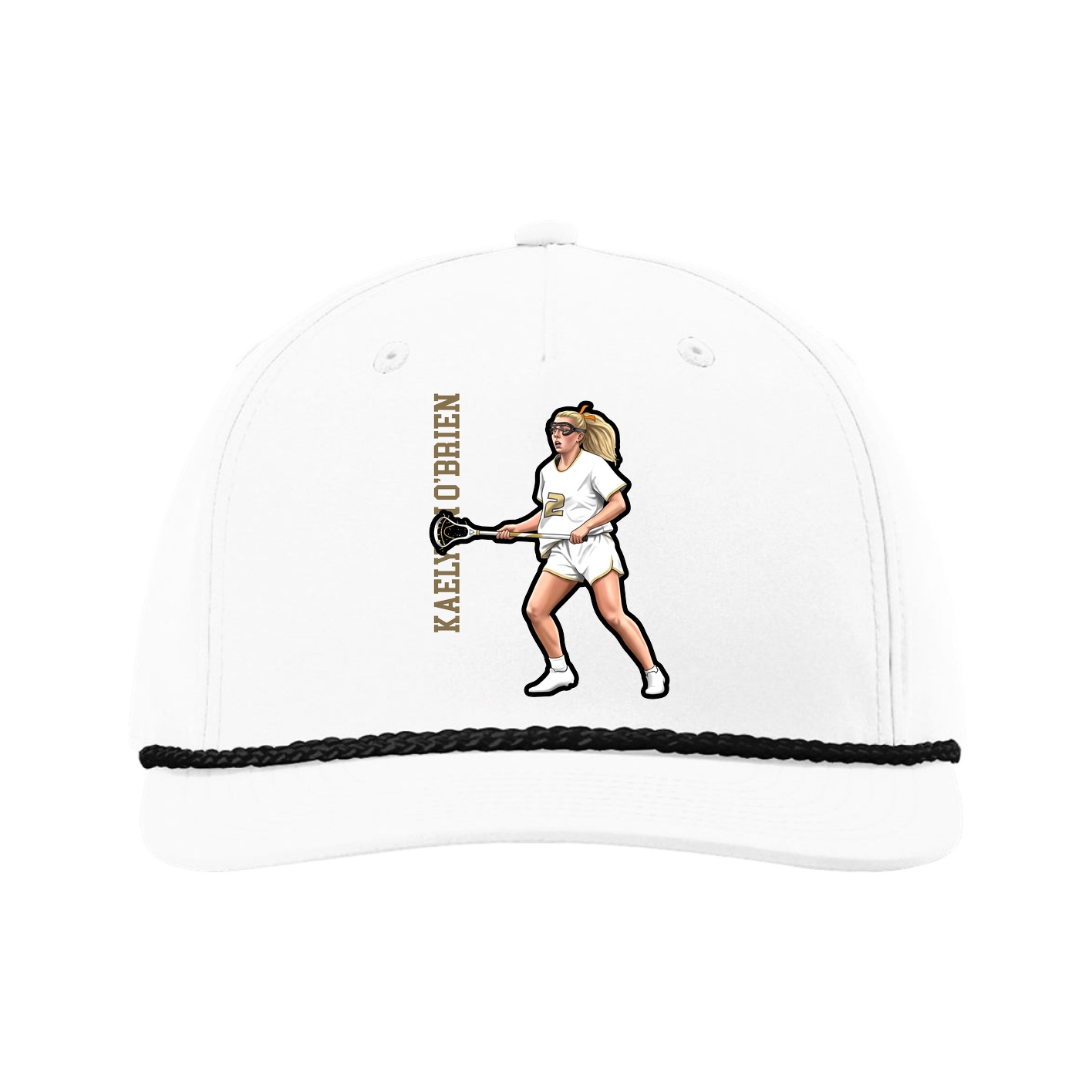 Five-Panel Classic Rope Cap — Name Vertical in White