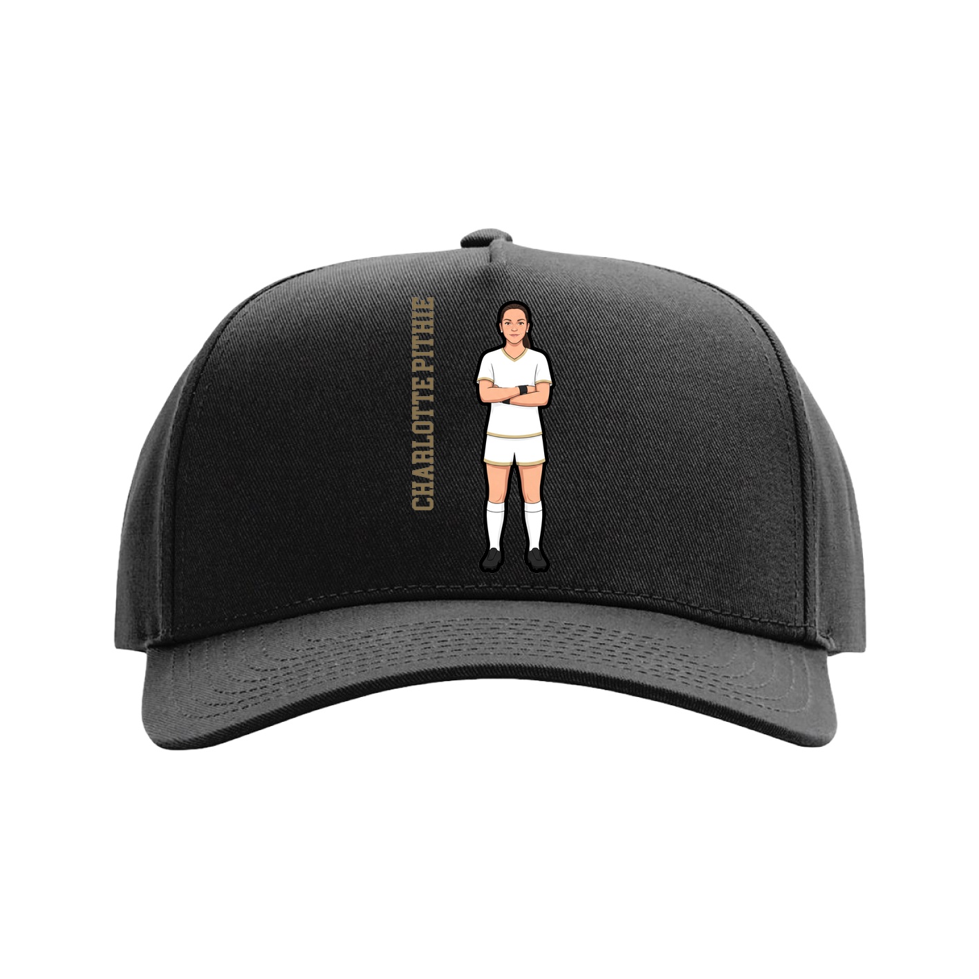 Full Fabric Five-Panel Champ Cap — Name Vertical in Black