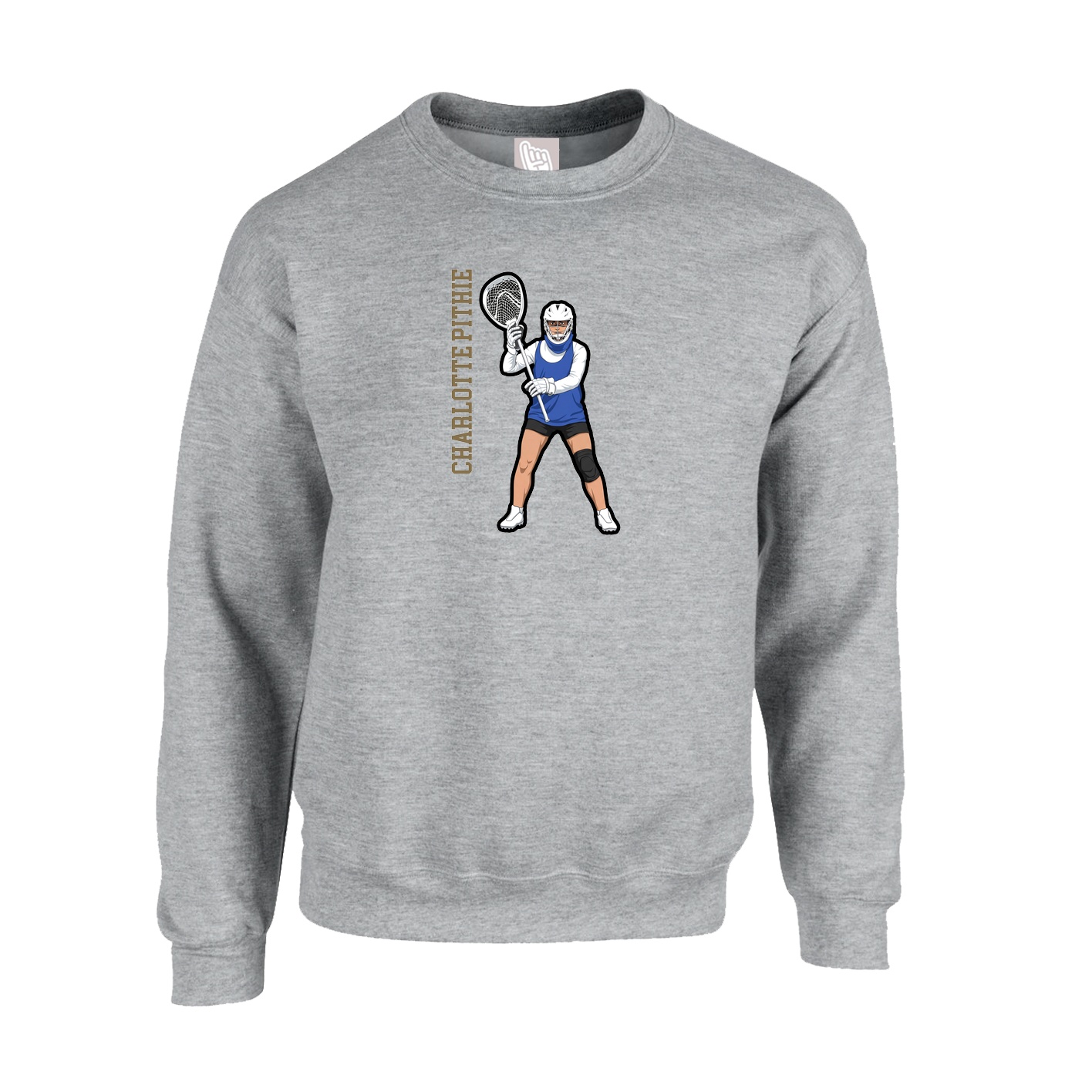 Fleece Crew — Name Vertical in Grey
