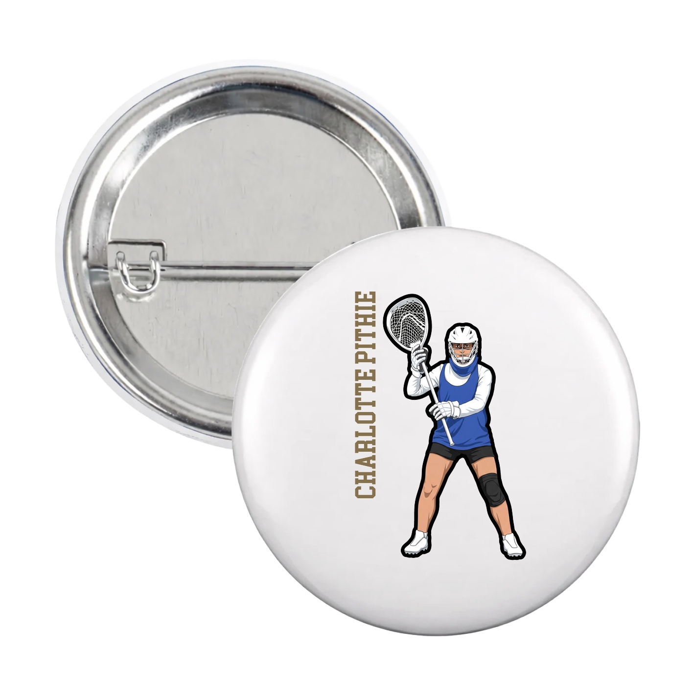 Game Day Button — Name Vertical in White