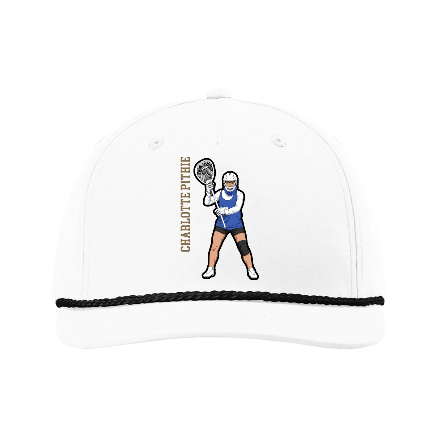 Five-Panel Classic Rope Cap — Name Vertical in White