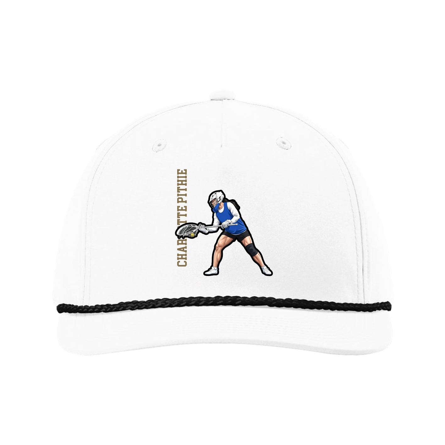 Five-Panel Classic Rope Cap — Name Vertical in White