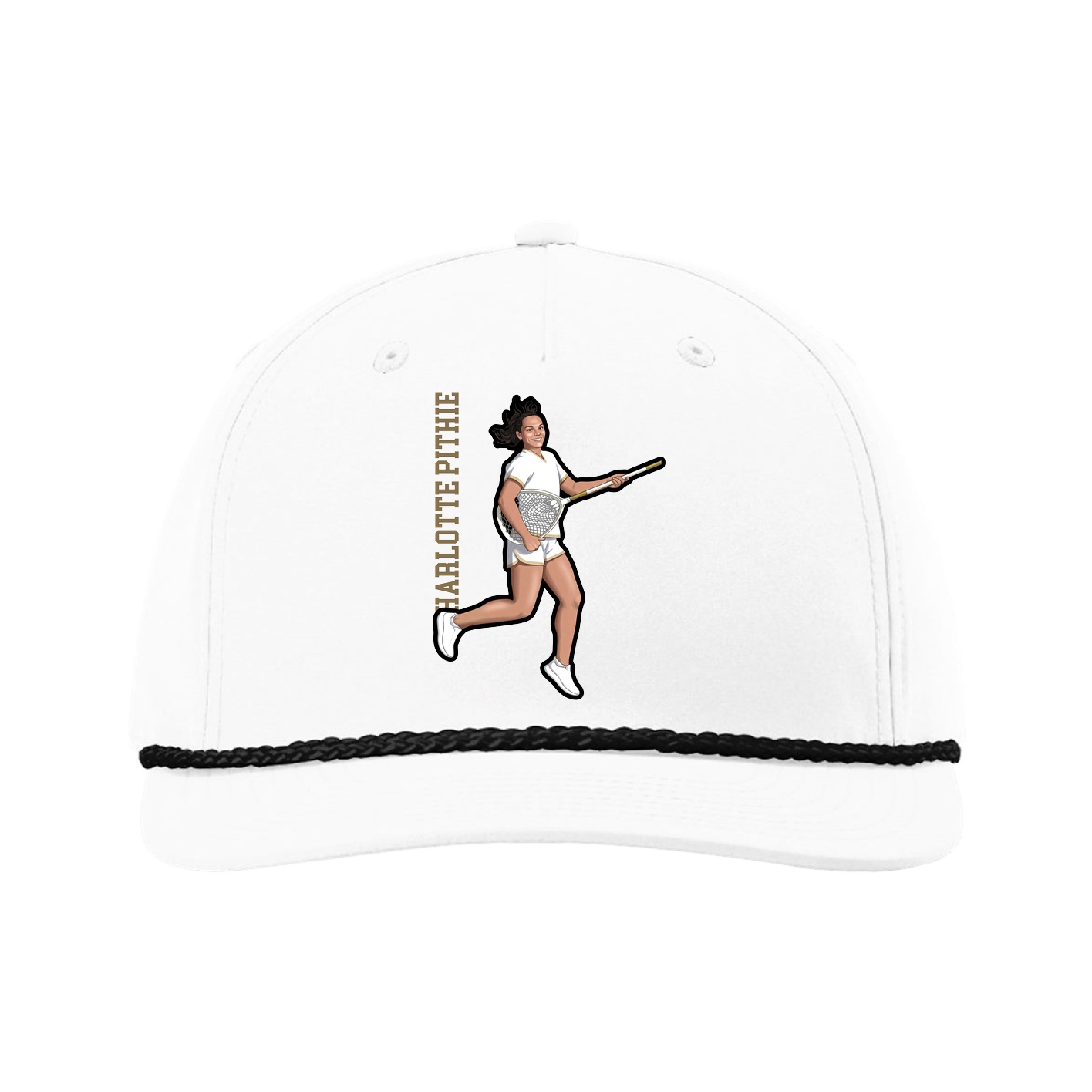 Five-Panel Classic Rope Cap — Name Vertical in White