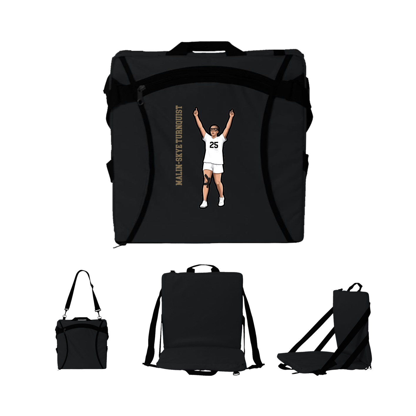 Folding Stadium Seat — Name Vertical in Black