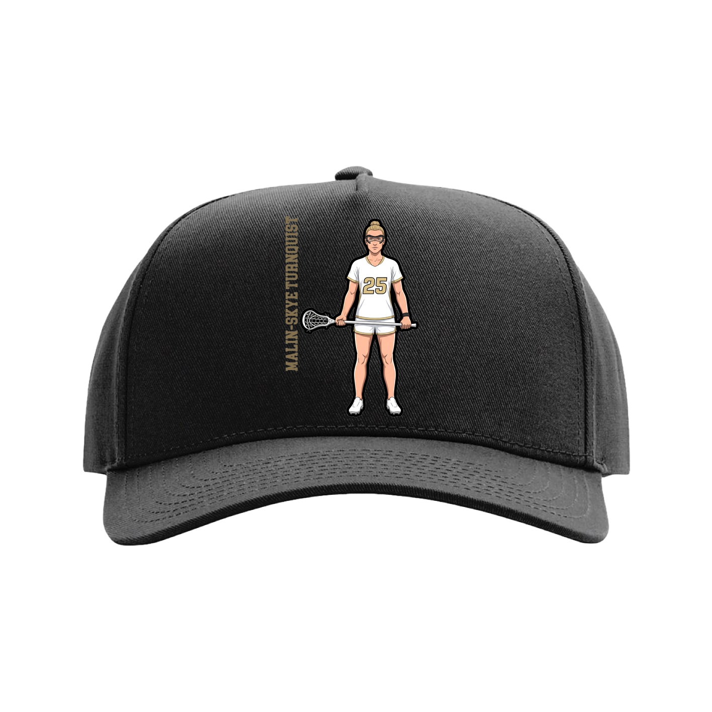 Full Fabric Five-Panel Champ Cap — Name Vertical in Black