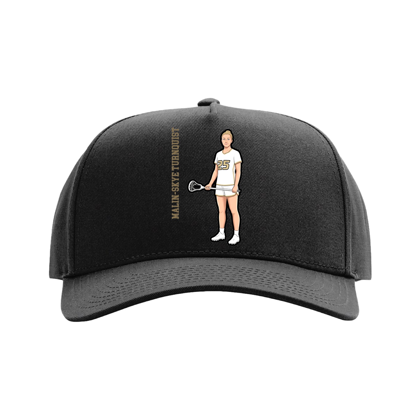 Full Fabric Five-Panel Champ Cap — Name Vertical in Black
