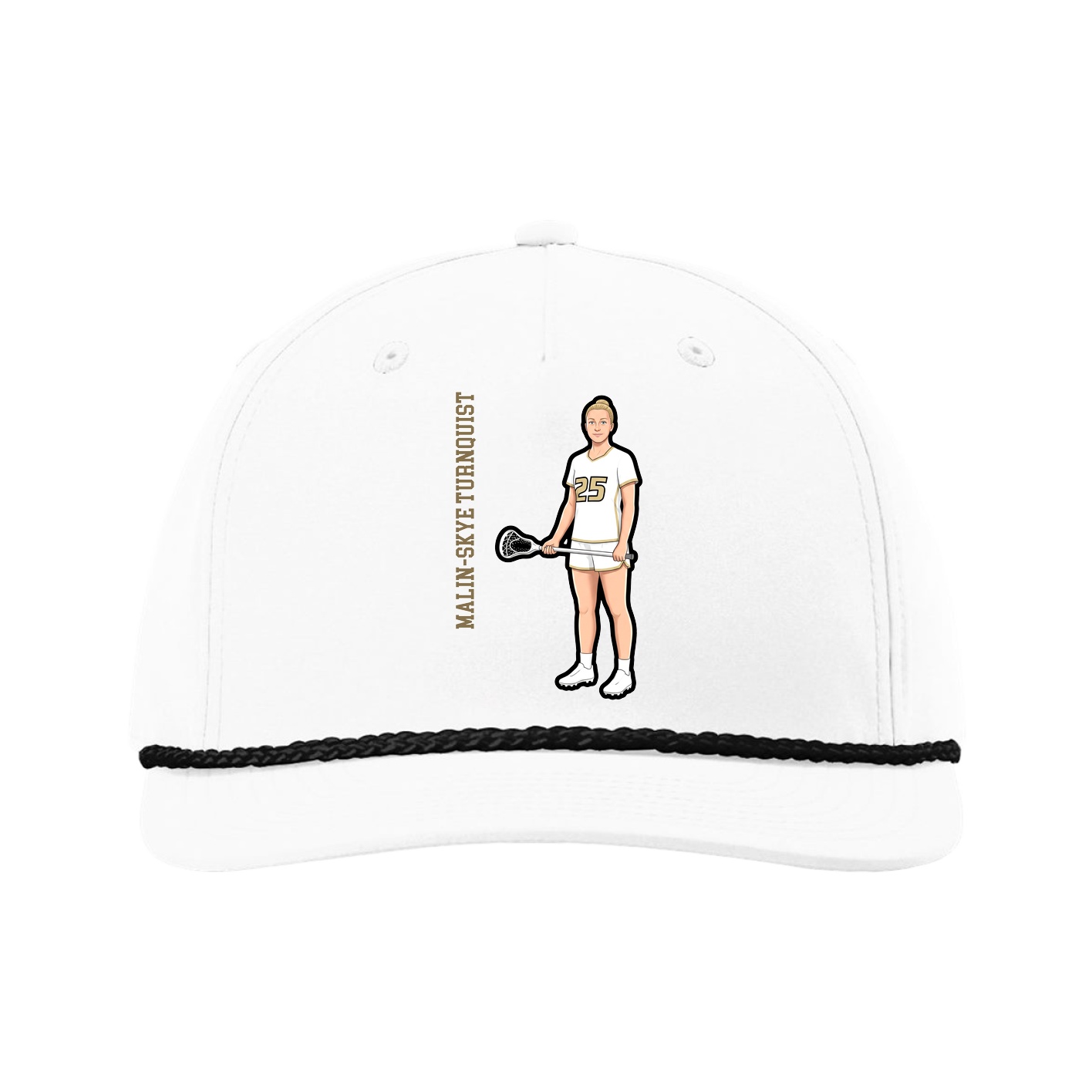 Five-Panel Classic Rope Cap — Name Vertical in White