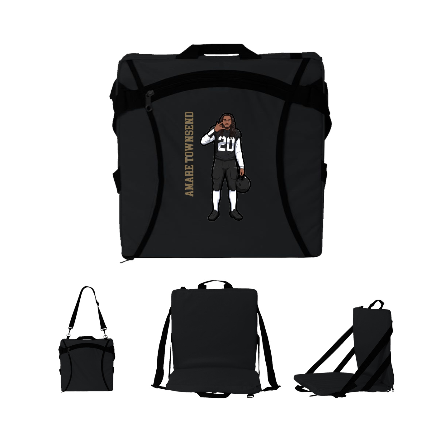 Folding Stadium Seat — Name Vertical in Black
