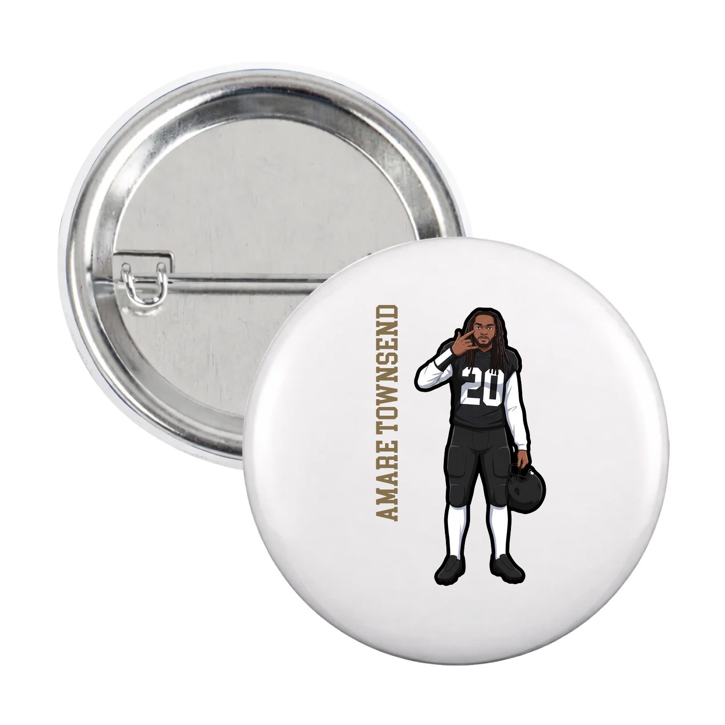 Game Day Button — Name Vertical in White