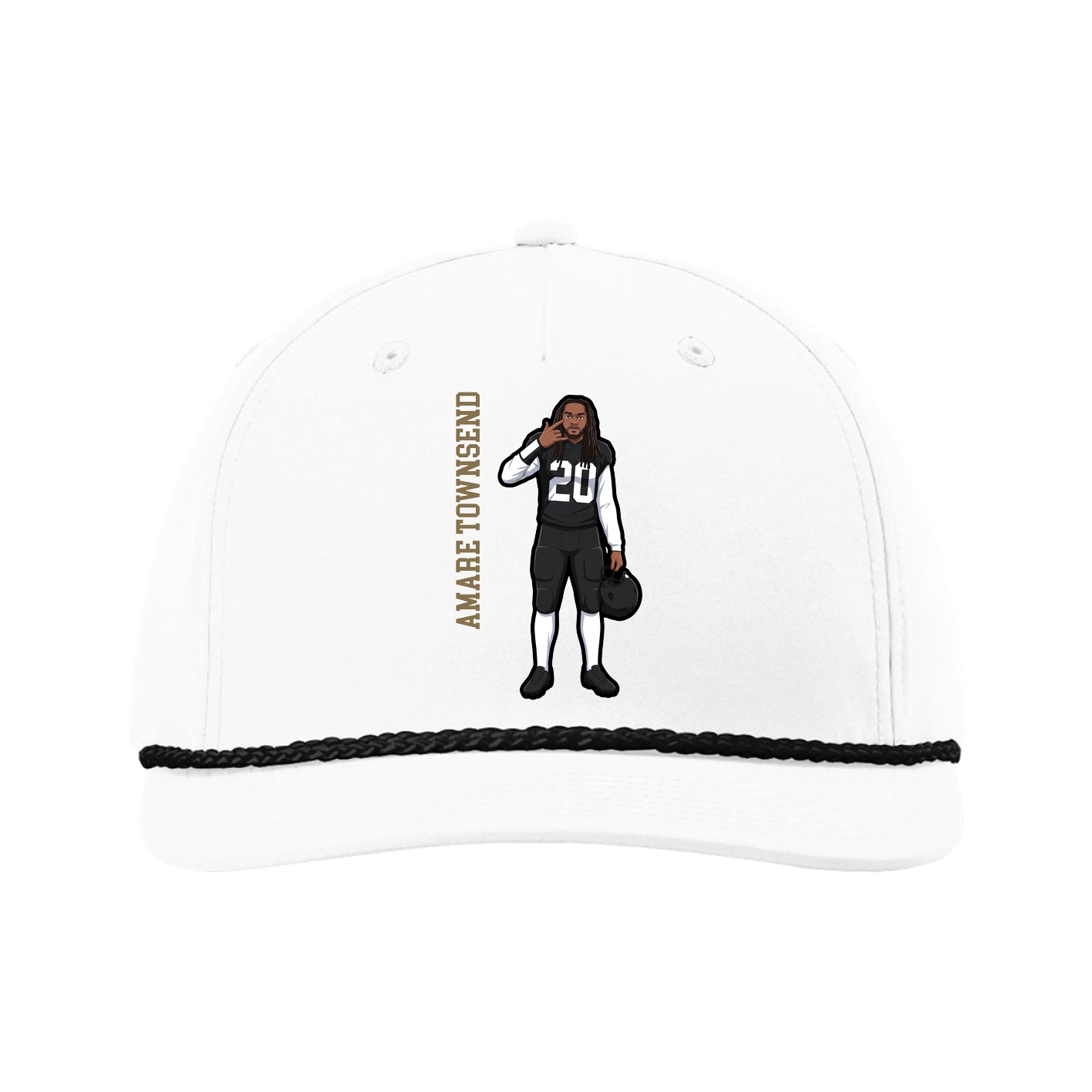 Five-Panel Classic Rope Cap — Name Vertical in White