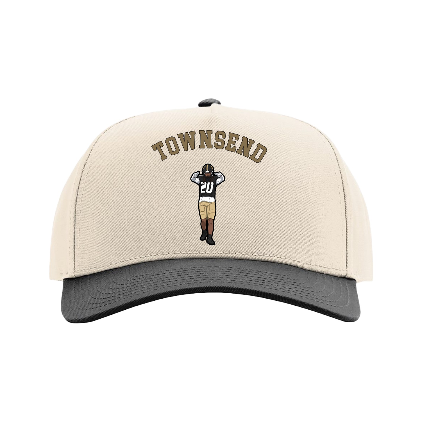 Full Fabric Five-Panel Champ Cap — Shirsey Arch in Cream/Black