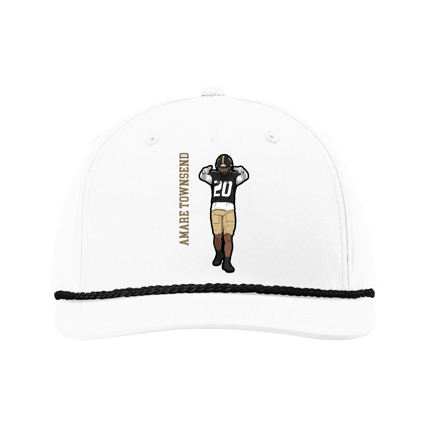 Five-Panel Classic Rope Cap — Name Vertical in White