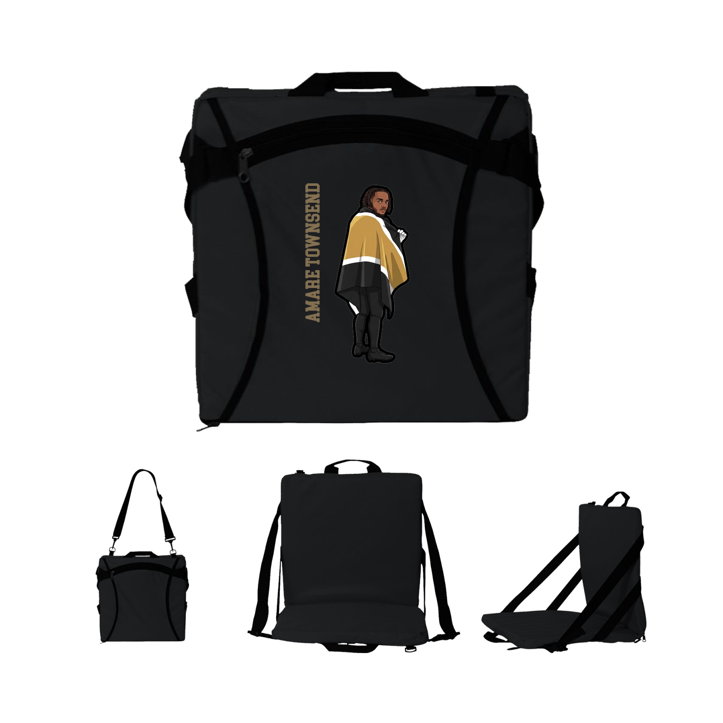 Folding Stadium Seat — Name Vertical in Black