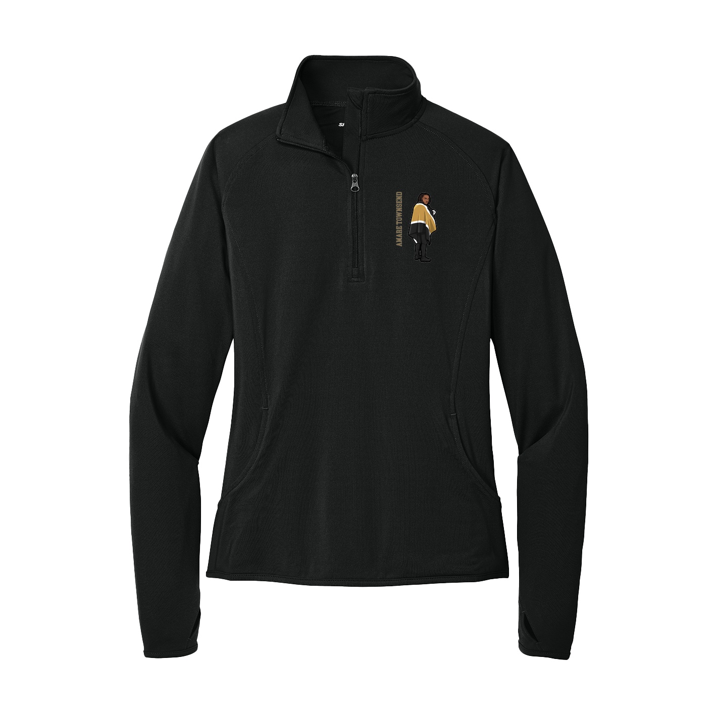 Women's Q-Zip Pullover — Name Vertical in Black