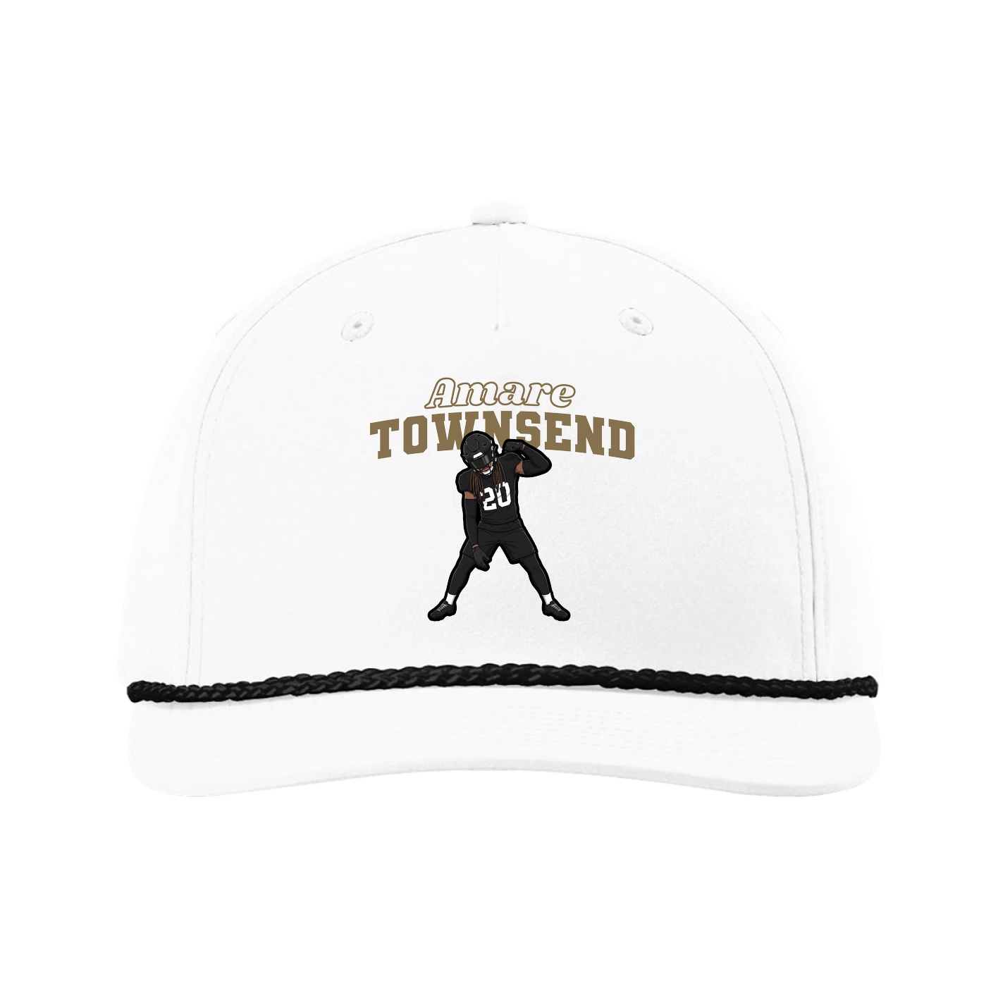 Five-Panel Classic Rope Cap — Name Arch in White