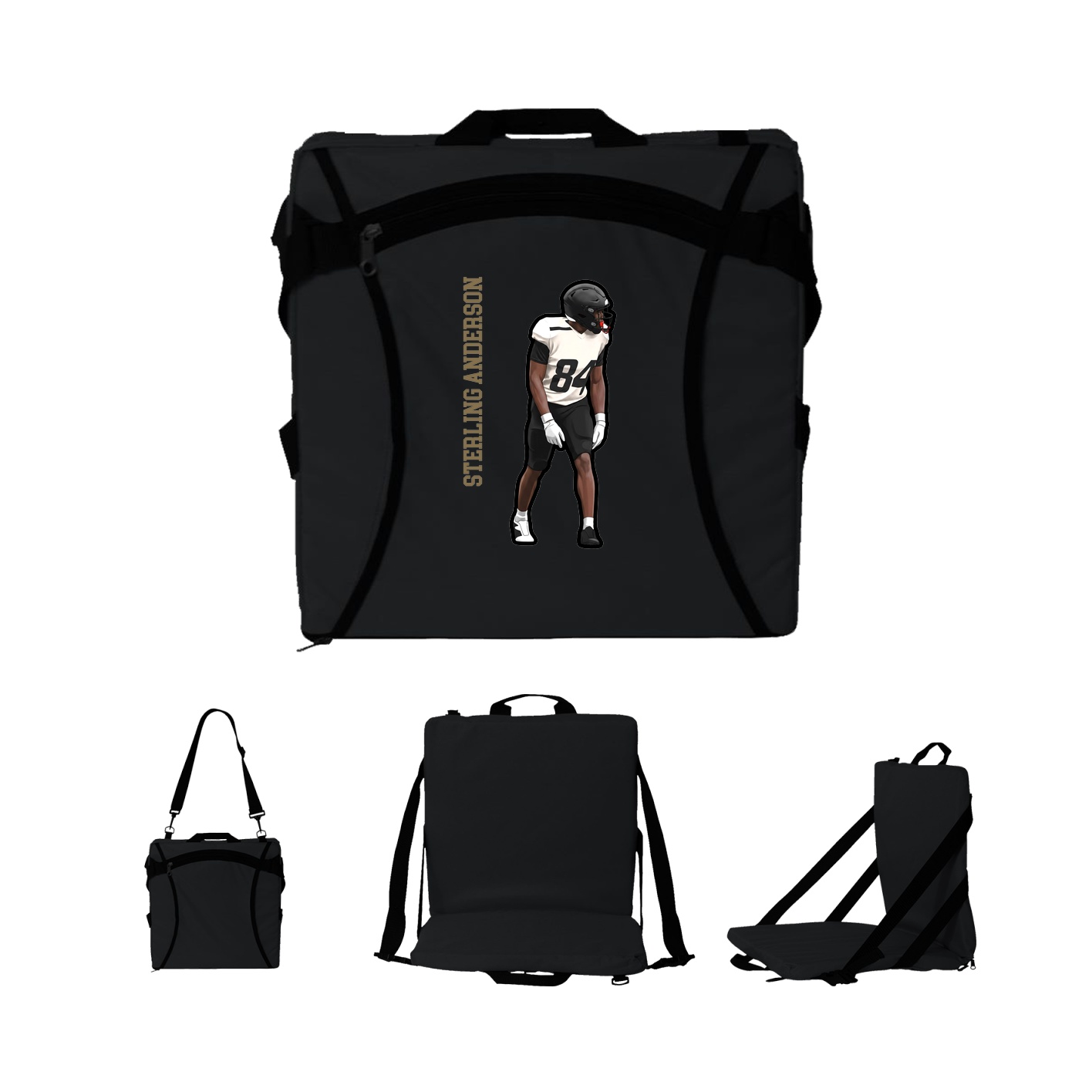Folding Stadium Seat — Name Vertical in Black