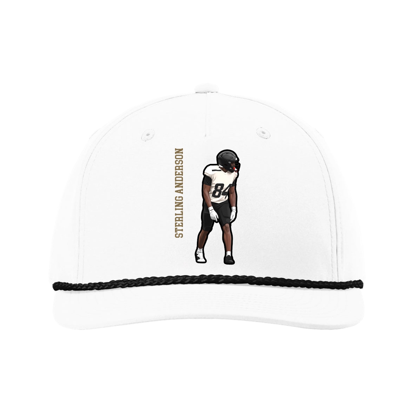 Five-Panel Classic Rope Cap — Name Vertical in White