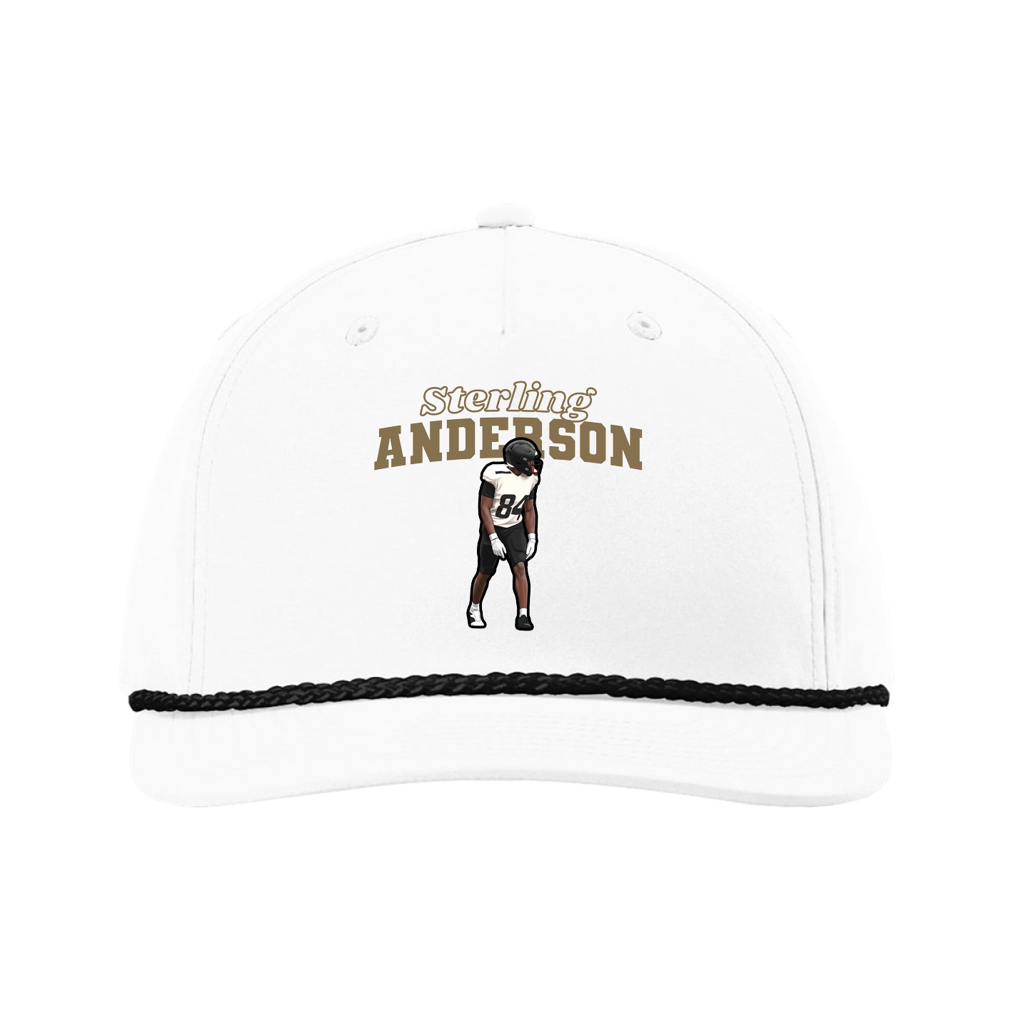 Five-Panel Classic Rope Cap — Name Arch in White