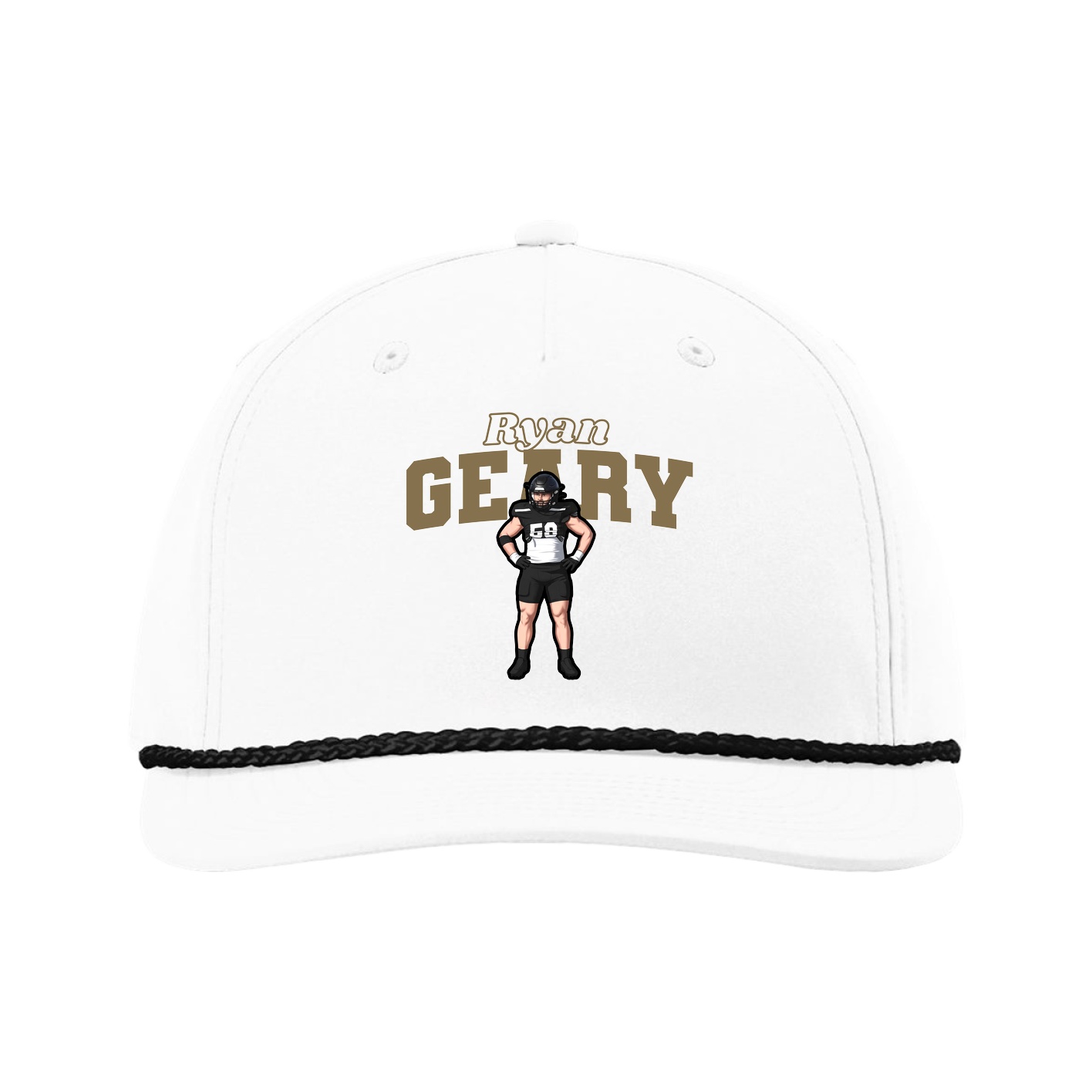 Five-Panel Classic Rope Cap — Name Arch in White
