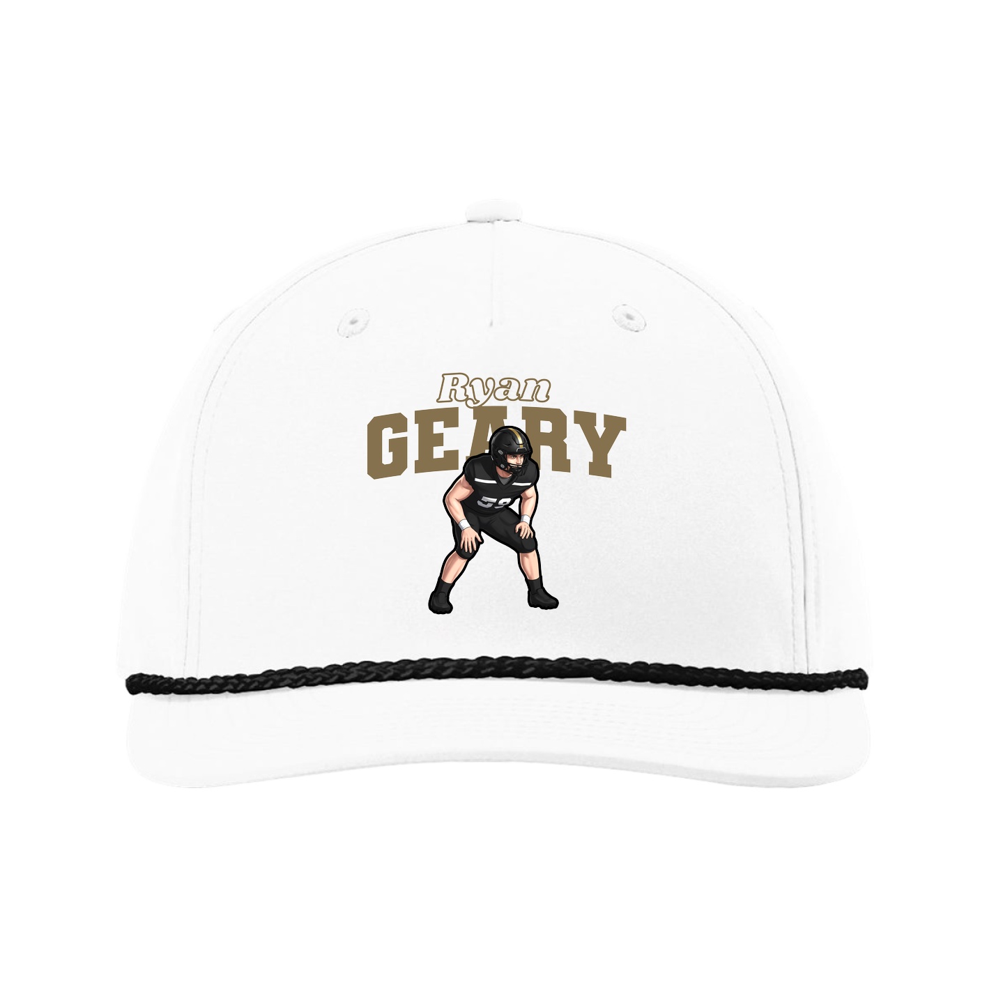 Five-Panel Classic Rope Cap — Name Arch in White