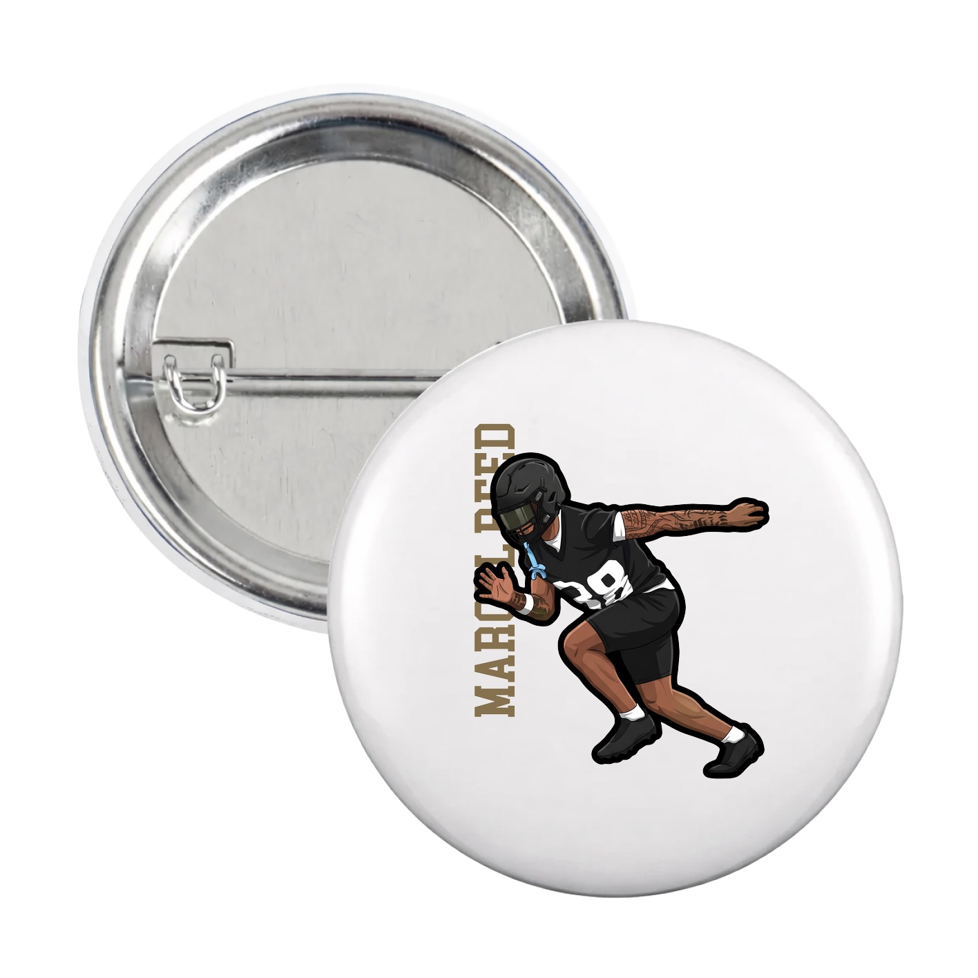 Game Day Button — Name Vertical in White